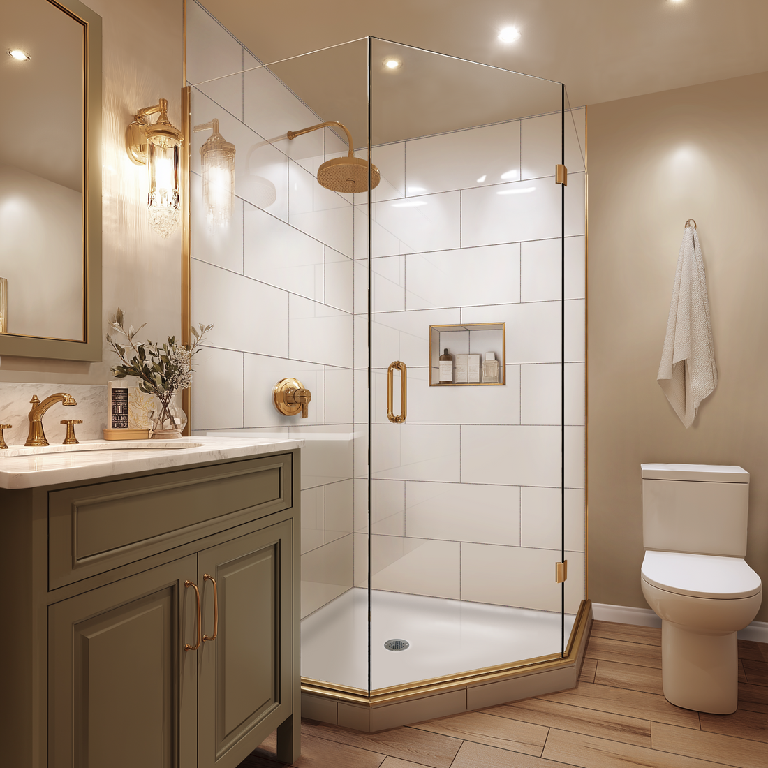 12"x24" Running Bond Subway Corner Shower