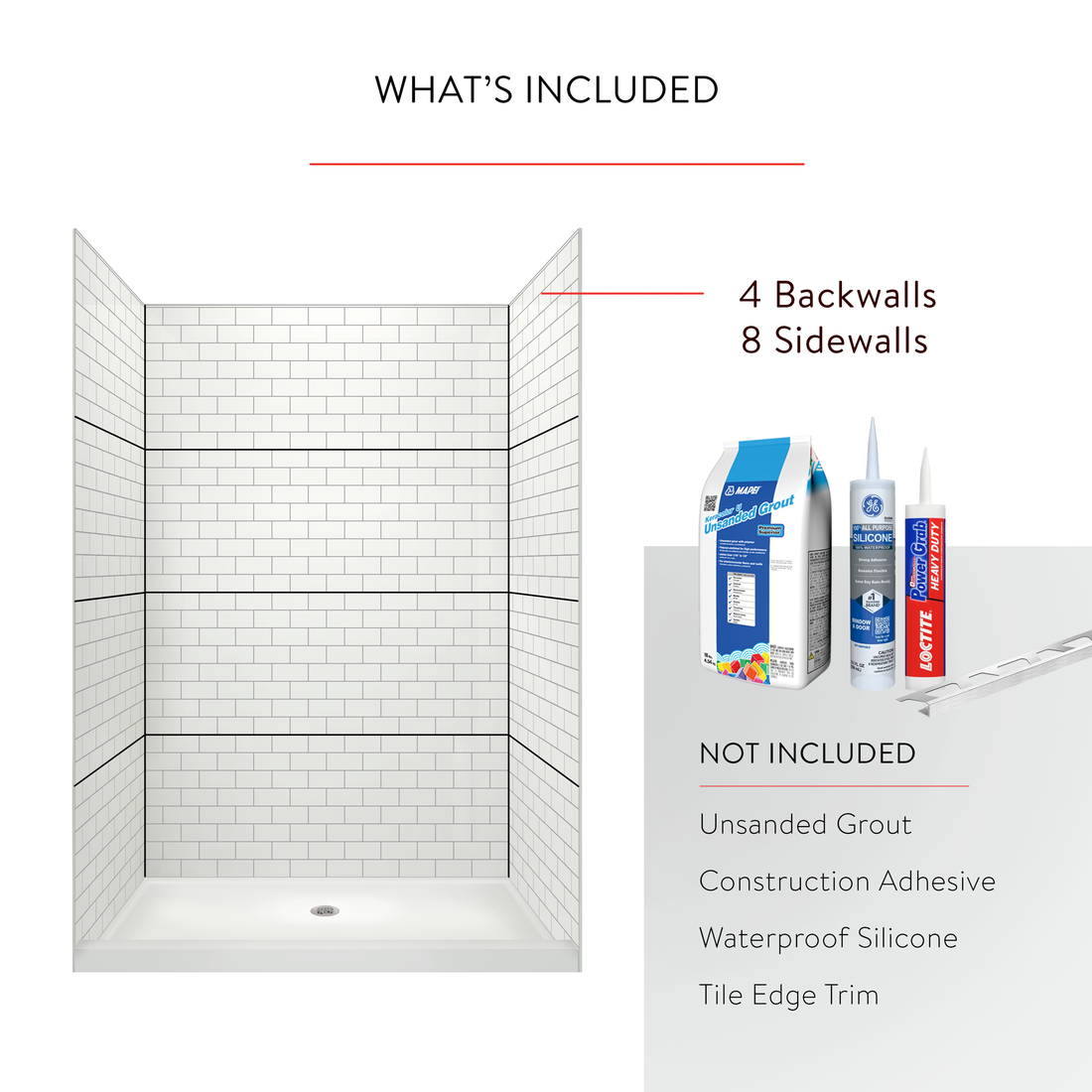 3"x6" Running Bond Subway Shower Surround