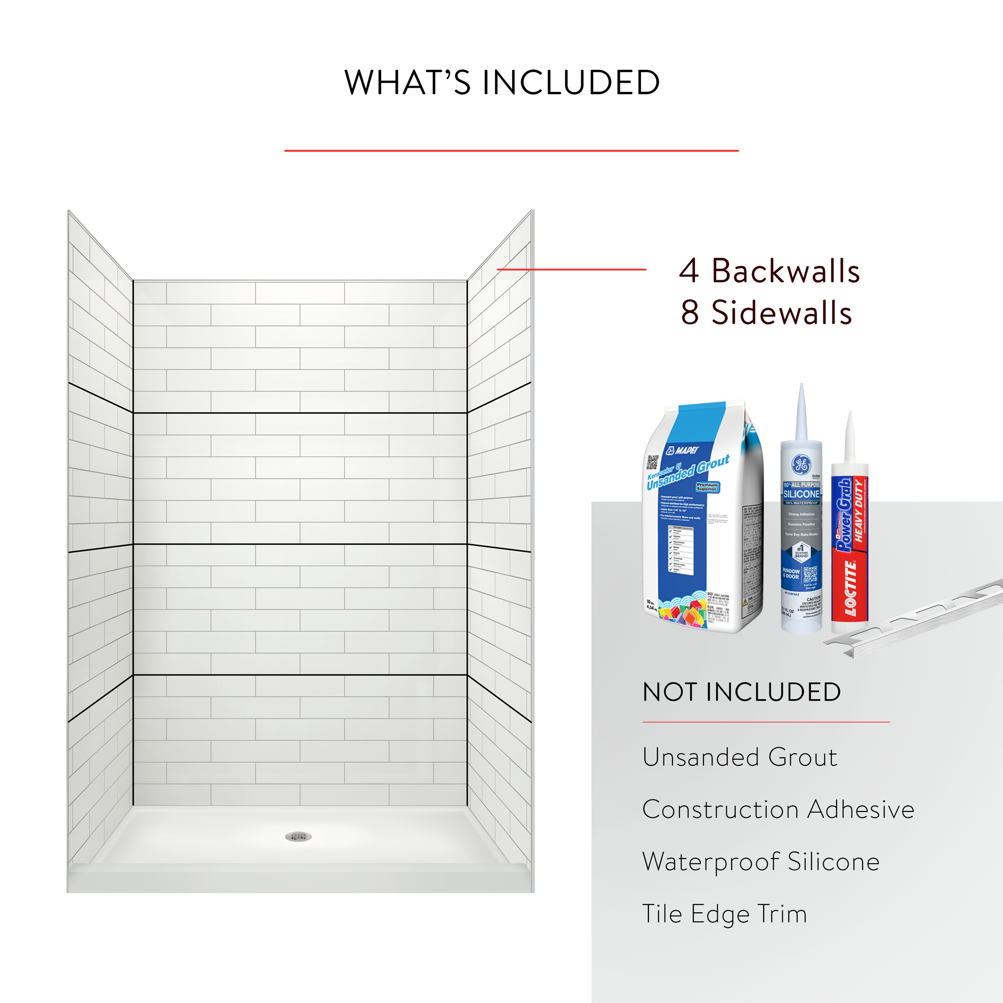 4"x16" Running Bond Subway Shower Surround
