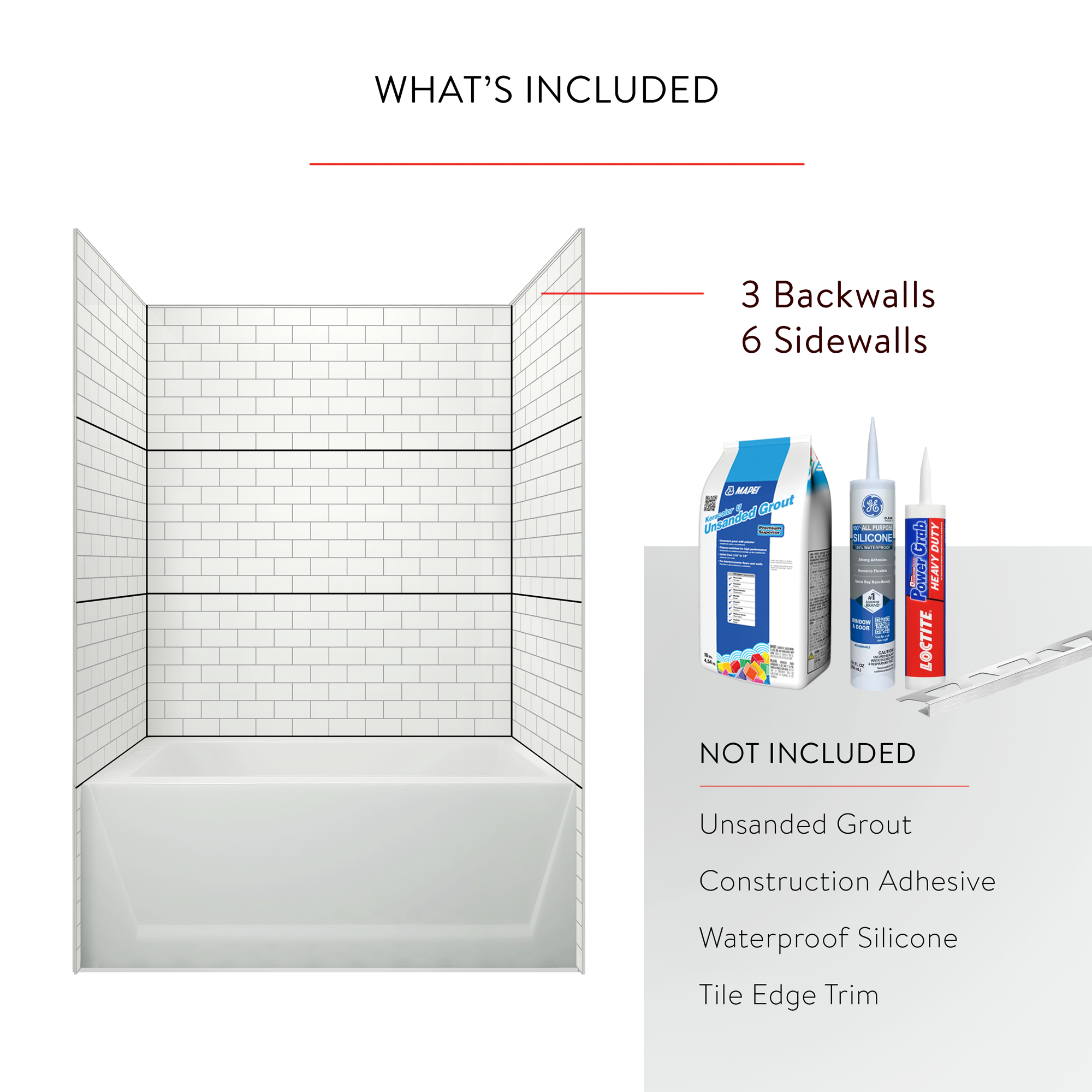 SALE 3"x6" Running Bond Subway Tub Surround - GLOSS PASSIVE (66 SF)