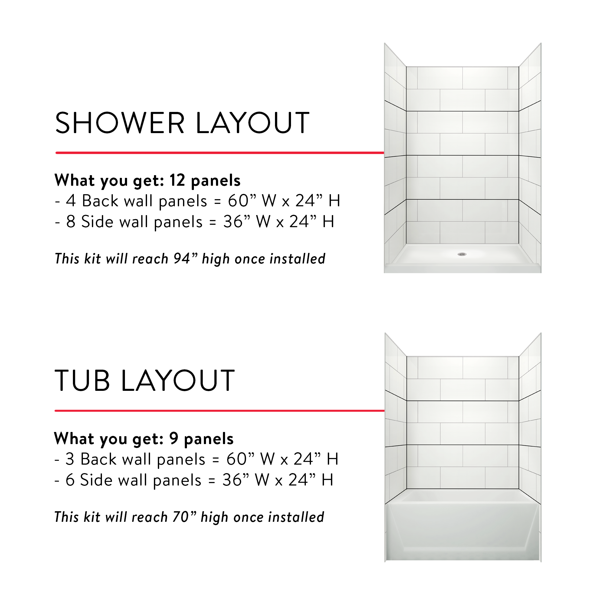 12"x24" Running Bond Subway Tub