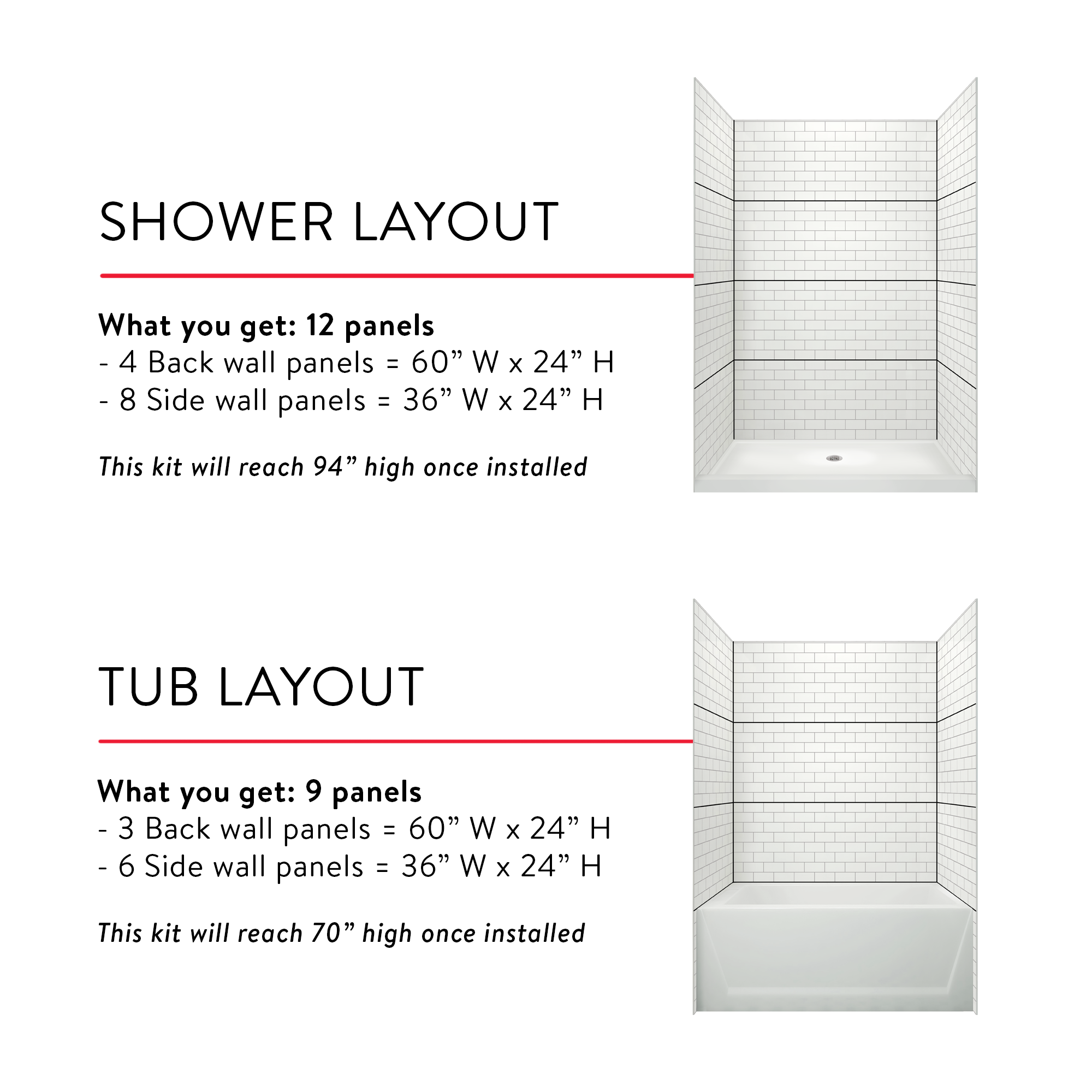3"x6" Running Bond Subway Shower
