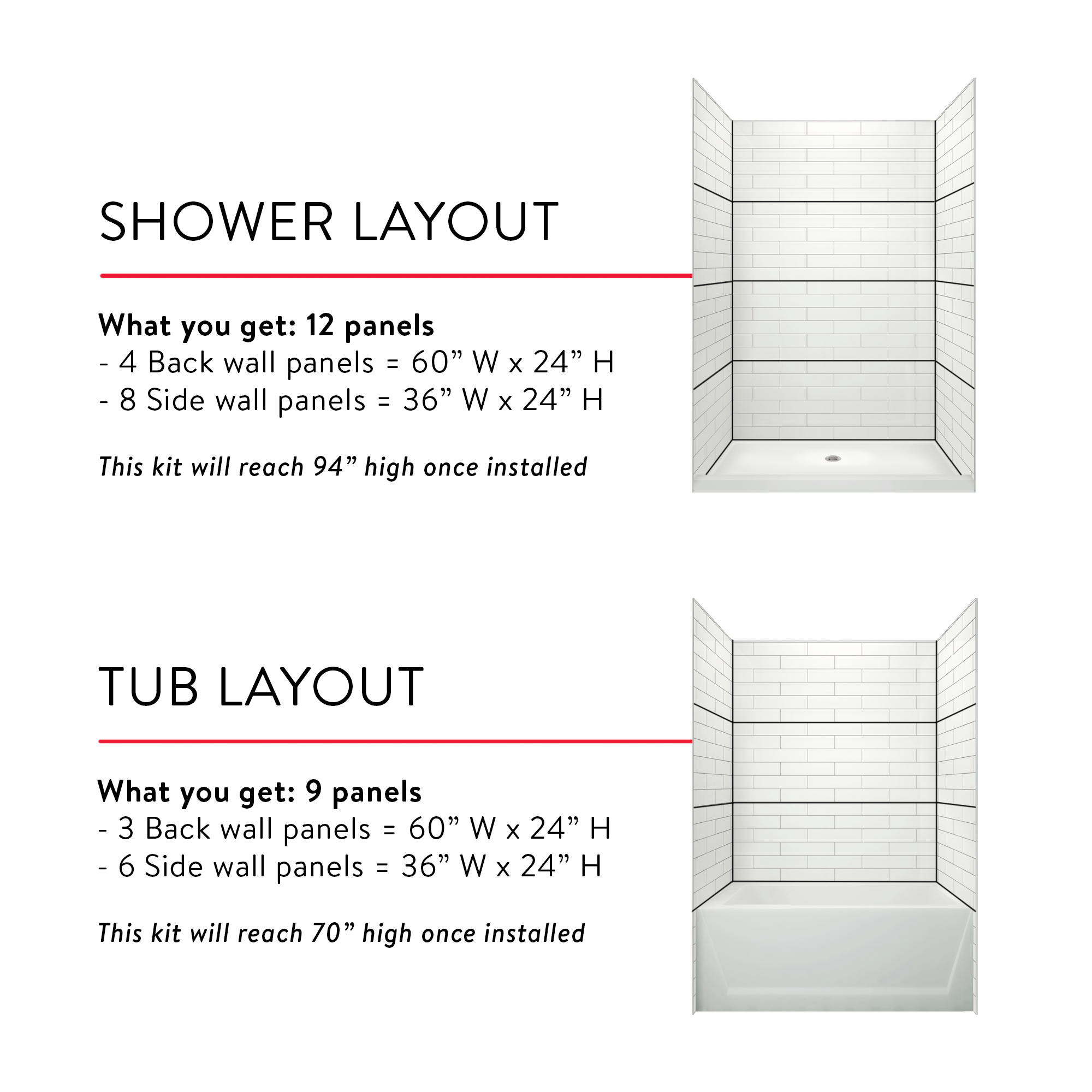 4"x16" Running Bond Subway Shower